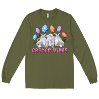 Army Green Easter Vibes with Bunny and Eggs Long Sleeve Tee - RanaPortraitStore