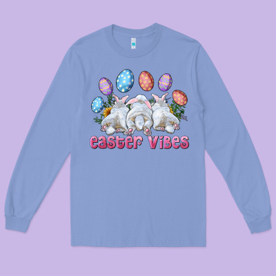 Easter Vibes With Bunny And Eggs Long Sleeve Tee Designed By Ranaportraitstore