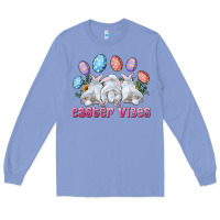 Colony Blue Easter Vibes with Bunny and Eggs Long Sleeve Tee - RanaPortraitStore