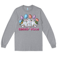 Heather Grey Easter Vibes with Bunny and Eggs Long Sleeve Tee - RanaPortraitStore
