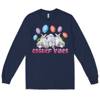 Navy Easter Vibes with Bunny and Eggs Long Sleeve Tee - RanaPortraitStore
