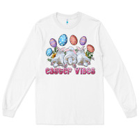 White Easter Vibes with Bunny and Eggs Long Sleeve Tee - RanaPortraitStore