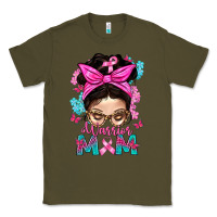 Army Green Warrior Mom Messy Bun With Flowers Classic Tee - BundleAndBundleShop
