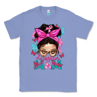 Colony Blue Warrior Mom Messy Bun With Flowers Classic Tee - BundleAndBundleShop