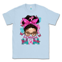 Dusty Blue Warrior Mom Messy Bun With Flowers Classic Tee - BundleAndBundleShop