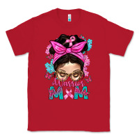 Red Warrior Mom Messy Bun With Flowers Classic Tee - BundleAndBundleShop