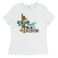 White he is risen cross Ladies Tee - BarkalooDesign