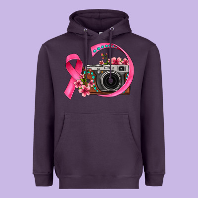 Floral Cancer Ribbon Vintage Camera Heavyweight Hoodie Designed By Fadigitalartstudio