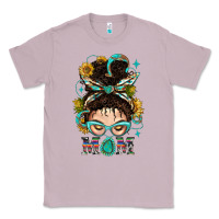 Lilac Western Messy Bun Mom With Sunflower Classic Tee - BundleAndBundleShop