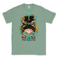 Sage Western Messy Bun Mom With Sunflower Classic Tee - BundleAndBundleShop