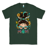 Sports Green Western Messy Bun Mom With Sunflower Classic Tee - BundleAndBundleShop