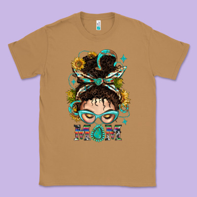Western Messy Bun Mom With Sunflower Classic Tee Designed By Bundleandbundleshop
