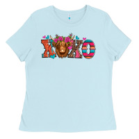 Baby Blue xoxo valentine's day highland cow Ladies Tee - Jasminsmagicworld