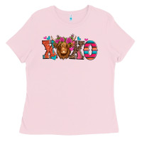 Bubblegum Pink xoxo valentine's day highland cow Ladies Tee - Jasminsmagicworld