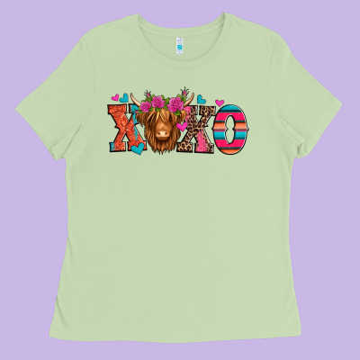 Xoxo Valentine's Day Highland Cow Ladies Tee Designed By Jasminsmagicworld
