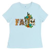 Baby Blue faith with cross Ladies Tee - BarkalooDesign
