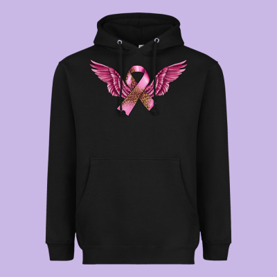 Breast Cancer Ribbon With Angel Wings Heavyweight Hoodie Designed By Fadigitalartstudio