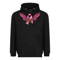 Black Breast Cancer ribbon with angel wings Heavyweight Hoodie - FaDigitalArtStudio
