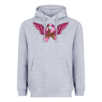 Heather Grey Breast Cancer ribbon with angel wings Heavyweight Hoodie - FaDigitalArtStudio