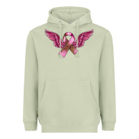 Matcha Breast Cancer ribbon with angel wings Heavyweight Hoodie - FaDigitalArtStudio
