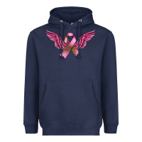 Navy Breast Cancer ribbon with angel wings Heavyweight Hoodie - FaDigitalArtStudio