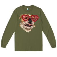 Army Green English bulldog with love glass Long Sleeve Tee - RanaPortraitStore
