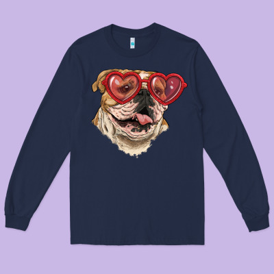 English Bulldog With Love Glass Long Sleeve Tee Designed By Ranaportraitstore