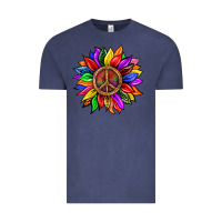 Vintage Denim Pride LGBTQ+ Sunflower With Peace Vintage Tee - BundleAndBundleShop
