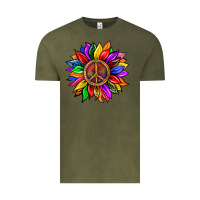 Vintage Olive Pride LGBTQ+ Sunflower With Peace Vintage Tee - BundleAndBundleShop
