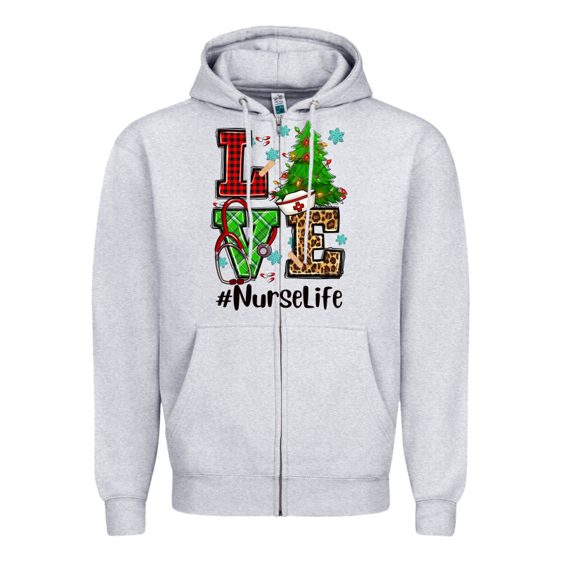 Love Nurse Life Christmas Zipper Hoodie by CowGirlArtShop | Teevron