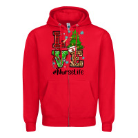 Red love nurse life christmas Zipper Hoodie - CowGirlArtShop
