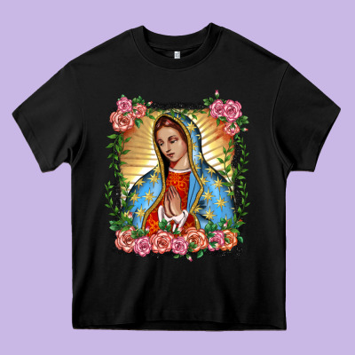 Lady Of Guadalupe Portrait Heavy Core Tee Designed By Barkaloodesign
