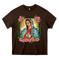 Chocolate Brown lady of guadalupe portrait Heavy Core Tee - BarkalooDesign