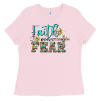 Bubblegum Pink faith over fear with cross Ladies Tee - BarkalooDesign