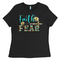 Black faith over fear with cross Ladies Tee - BarkalooDesign