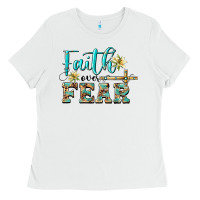 White faith over fear with cross Ladies Tee - BarkalooDesign