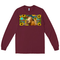 Burgundy Goat with sunflowers and leopard Long Sleeve Tee - RanaPortraitStore