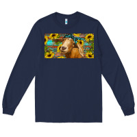 Navy Goat with sunflowers and leopard Long Sleeve Tee - RanaPortraitStore