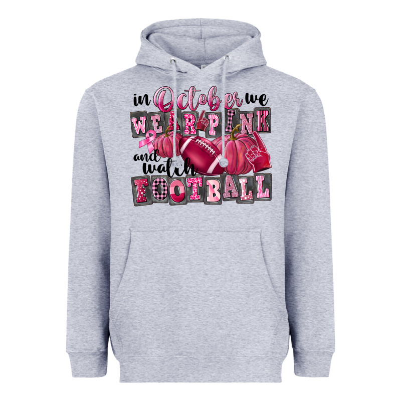 In October We Wear Pink And Watch Football Heavyweight Hoodie by FaDigitalArtStudio | Teevron