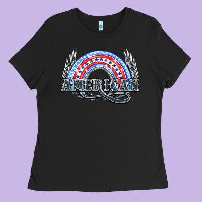 American Rainbow Ladies Tee Designed By Nancycooperartshop