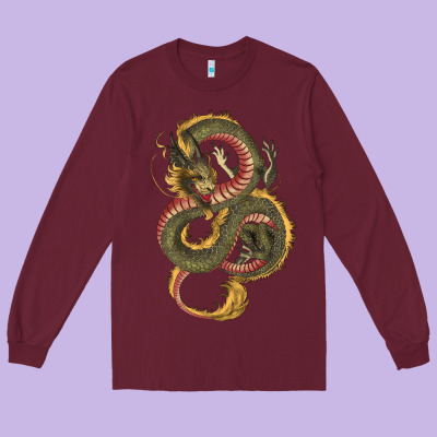 Green And Yellow Dragon Long Sleeve Tee Designed By Ranaportraitstore