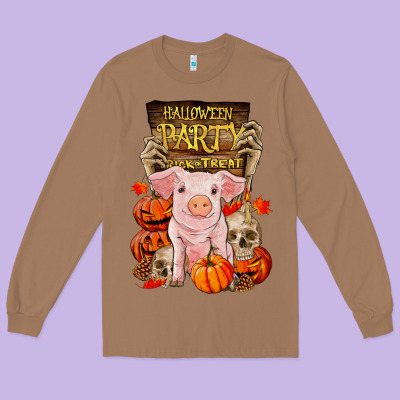 Halloween Party Pig Long Sleeve Tee Designed By Ranaportraitstore