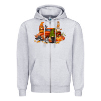 Heather Grey fall gnome truck Zipper Hoodie - CowGirlArtShop