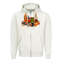 Oatmeal Heather fall gnome truck Zipper Hoodie - CowGirlArtShop