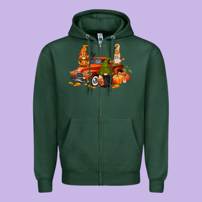Fall Gnome Truck Zipper Hoodie Designed By Cowgirlartshop
