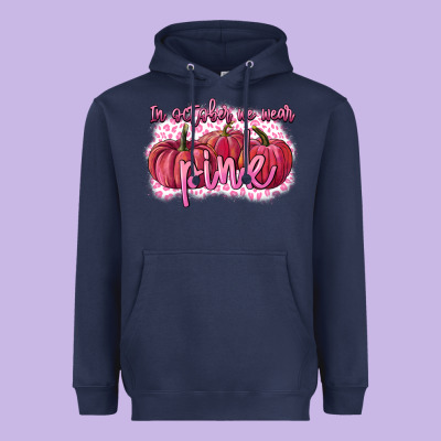 In October We Wear Pink Breast Cancer Heavyweight Hoodie Designed By Fadigitalartstudio