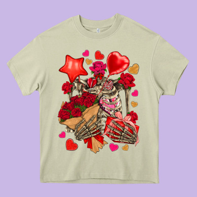 Valentines Day Skeleton Heavy Core Tee Designed By Nancycooperartshop