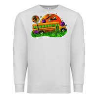 Dove Grey Halloween School Bus Premium Sweatshirt - FaDigitalArtStudio