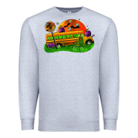 Heather Grey Halloween School Bus Premium Sweatshirt - FaDigitalArtStudio