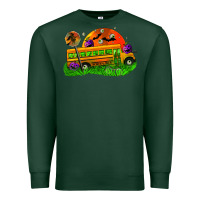 Sports Green Halloween School Bus Premium Sweatshirt - FaDigitalArtStudio